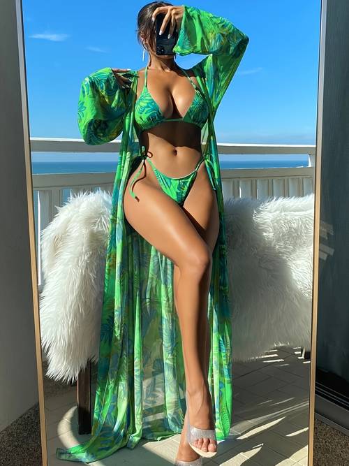 bikini tankini three piece set swimsuit womens split three piece set long sleeved ins blouse cross border strap bikini