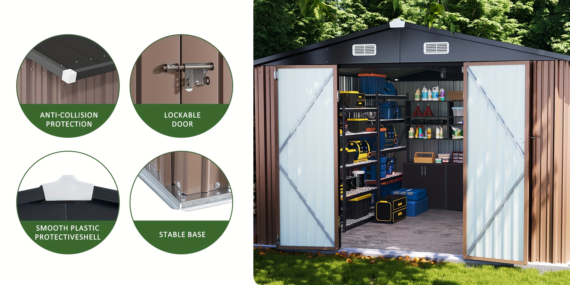 10x12ft Heavy-Duty Metal Tool Shed - Brown Weatherproof Storage for Garden Tools, Spacious & Durable with Sliding Doors, Ideal for Backyard, Lawn, or Garden Use, Outdoor Storage Shed, Sliding Door Design, Secure Sliding Doors