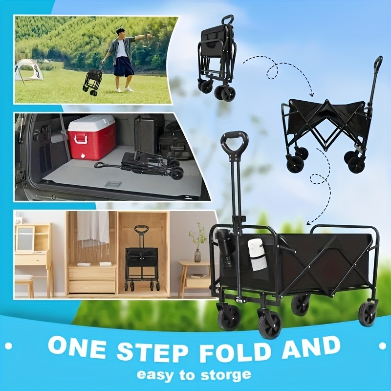 [Heavy Duty Hand Truck] 1pc Heavy Duty Foldable Hand Truck | 330/450/600 lbs Load Capacity, All-terrain Wheels, 27.56'' Interior Space | Great for BBQ, Outdoor Activities, Pet Transport, Beach, Lawn, Camping and Shopping - Black