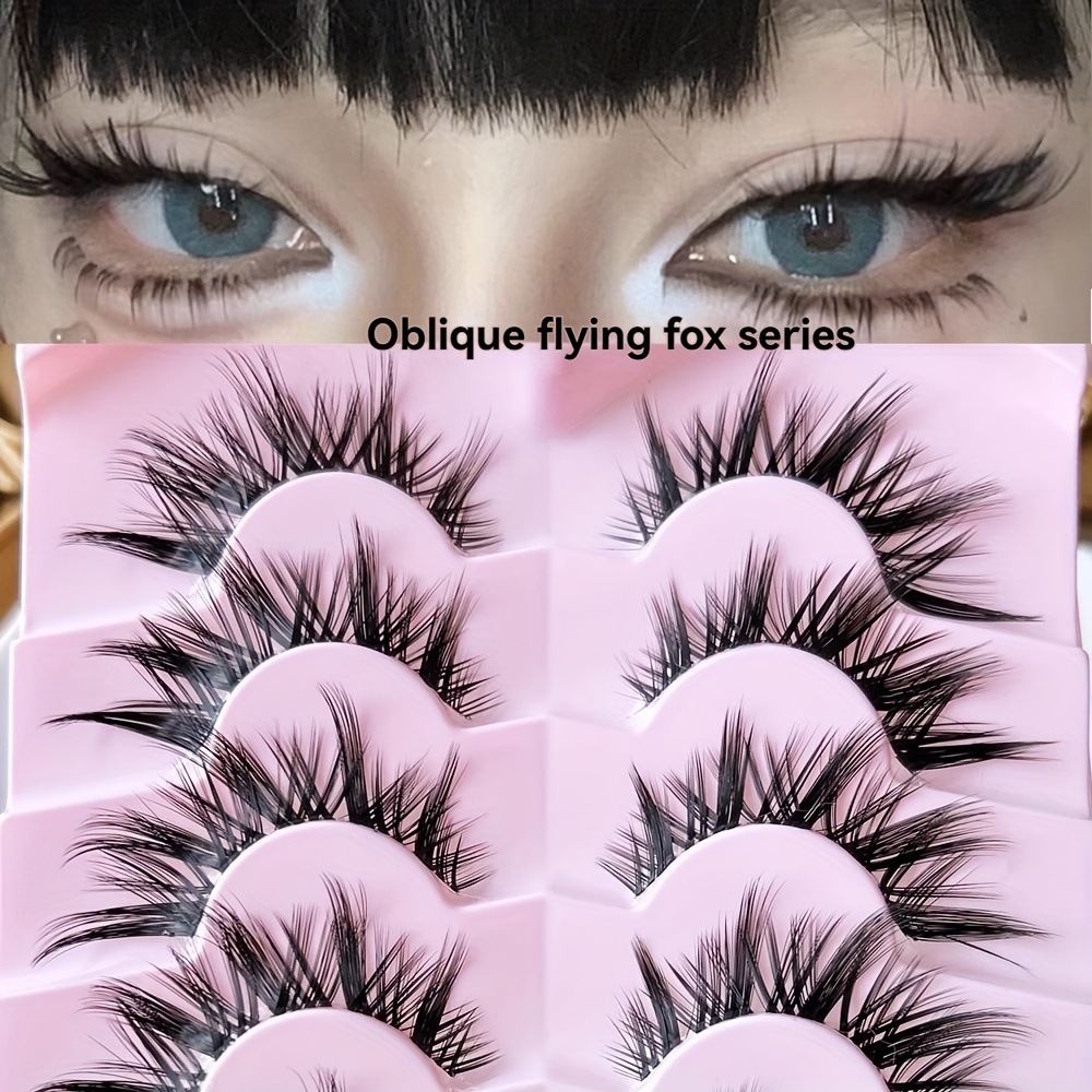 Yokpn Thick Diagonal False Eyelashes, Transparent Meme Natural Fox Charm Cool Eyelashes, Cat -piece Eyelashes, Eye Makeup K86