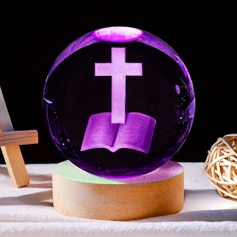 3d cross crystal usb powered night light ball with   and cross polished glass   freestanding adjustable lighting providing traditional religious glass sculpture decoration for christian   details 4
