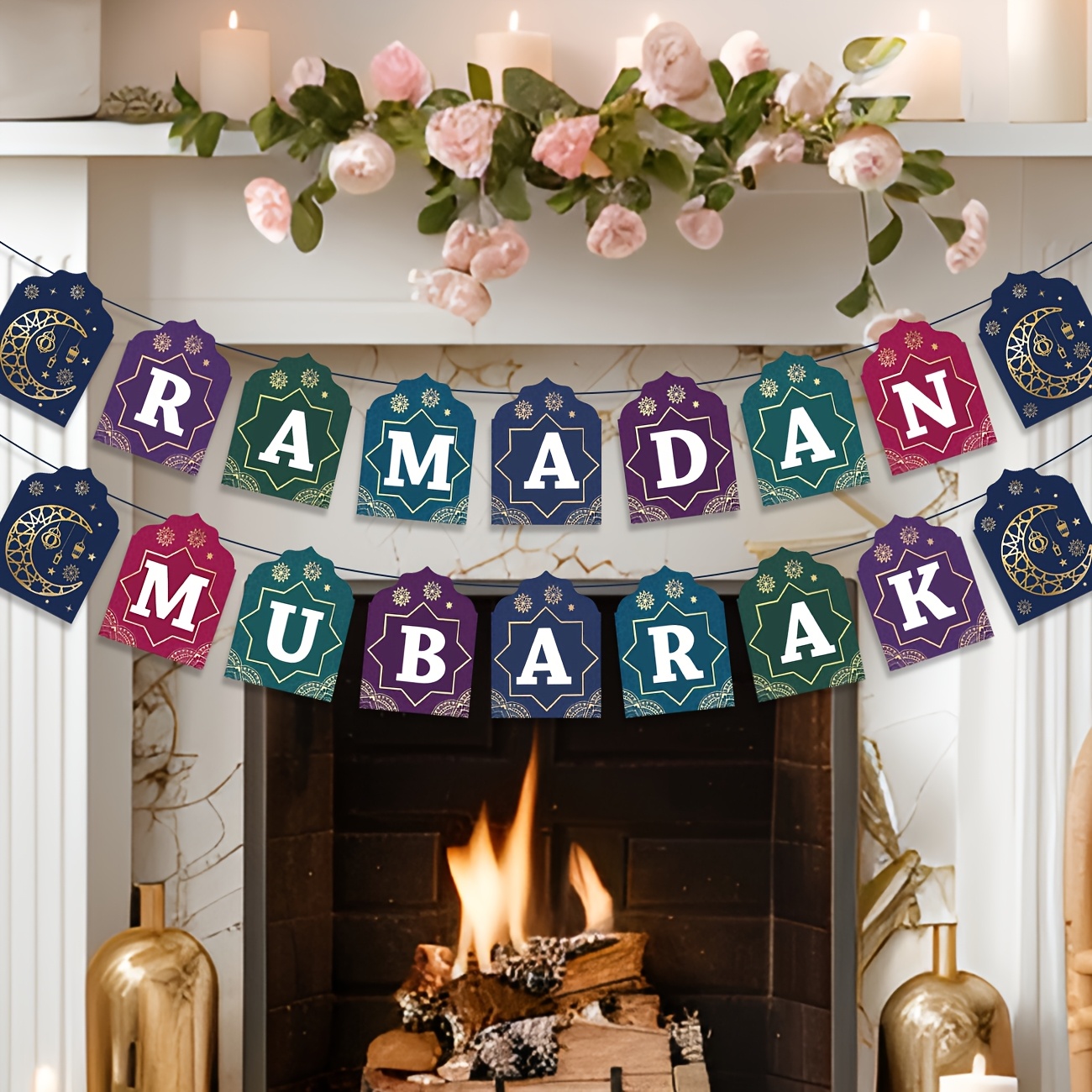 

Ramadan Mubarak Banner Garland, Paper Lantern Flag, Eid Al-fitr Hanging Decorations, No Electricity Needed, Room Decor For Home Door Window