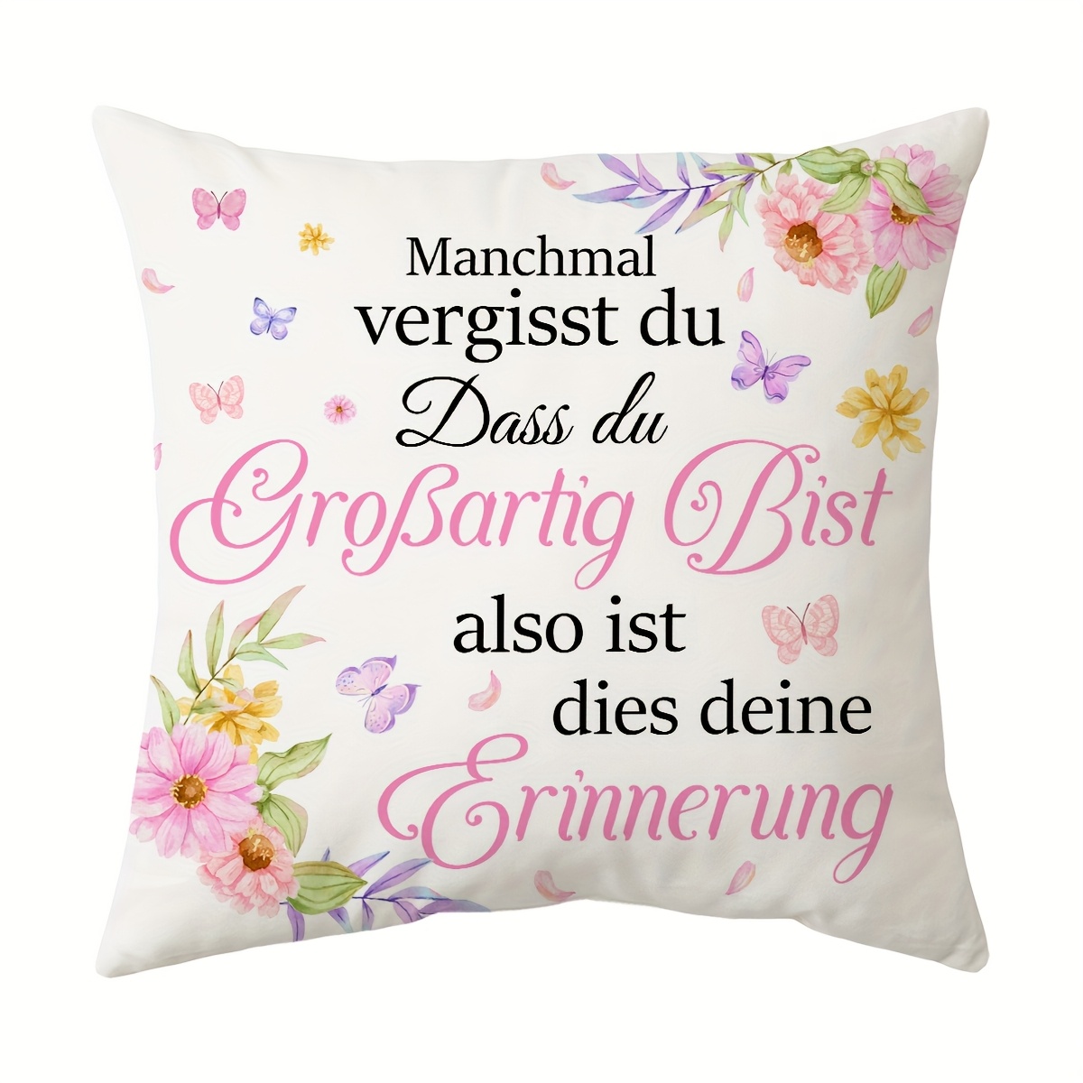 E-shop [JIT] ., Kurzplüsch-Kissenbezug mit inspirierendem Zitat, Kissenbezug mit Blumendekor, 11.8in/19.7in, 17.7in/17.7in, Dekoration im Landhausstil