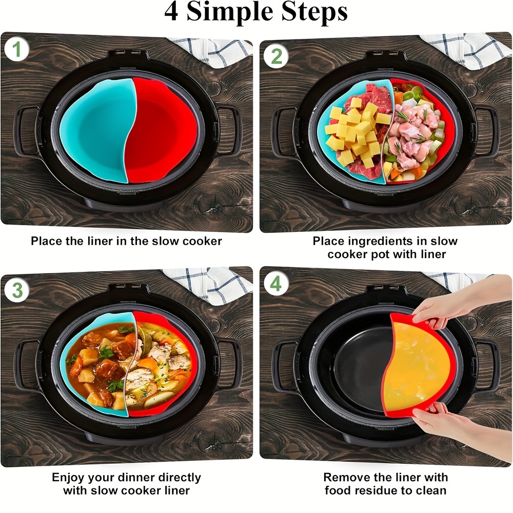 6 quart slow cooker liner accessory compatible with 6 qt   reusable silicone divider insert for   dishwasher safe bpa free dual compartment food separator details 2