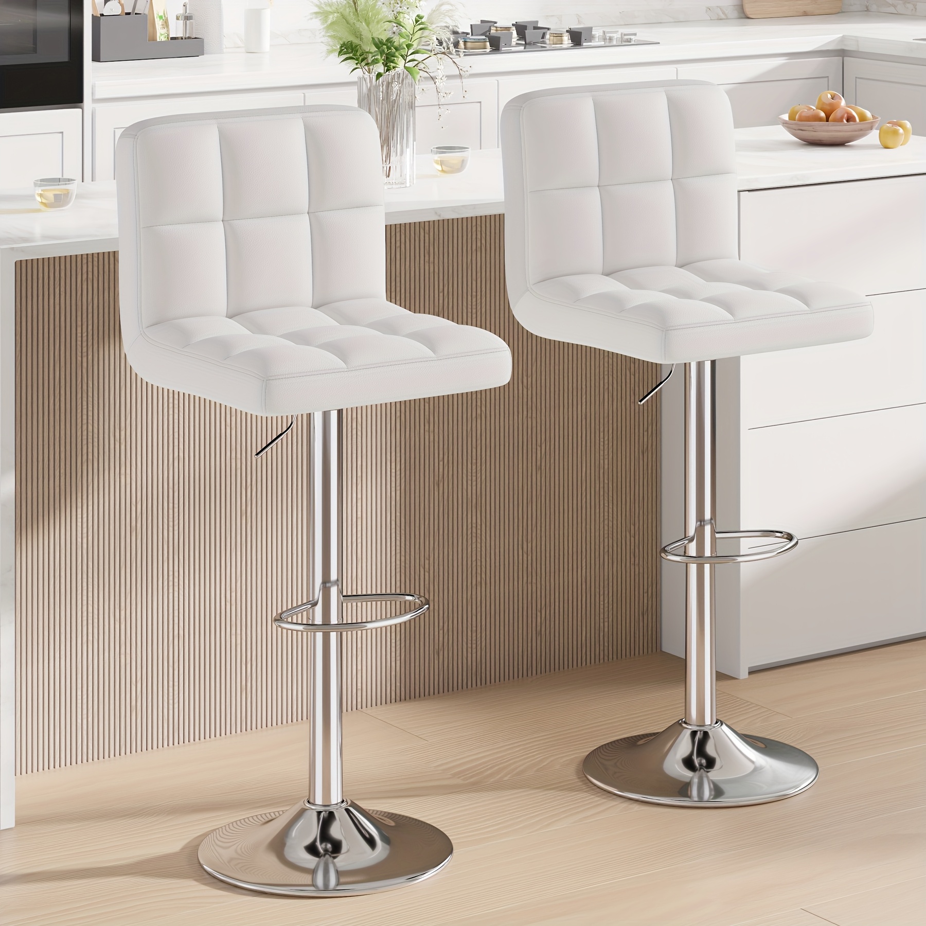 Set of 2/4 Bar Stools! These Adjustable PU Leather Swivel Stools Feature a Modern Design with a Backrest And Footrest, Perfect for Use in an Office, Bar, Kitchen, Or Dining Area