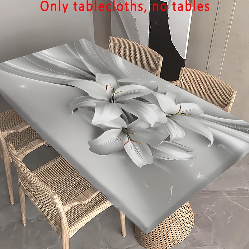 TEMU 1pc Design Tablecloth With Elegant Pattern - Modern Minimalist Rectangular Polyester Table Cover For Indoor/outdoor Use, Durable And Easy-clean