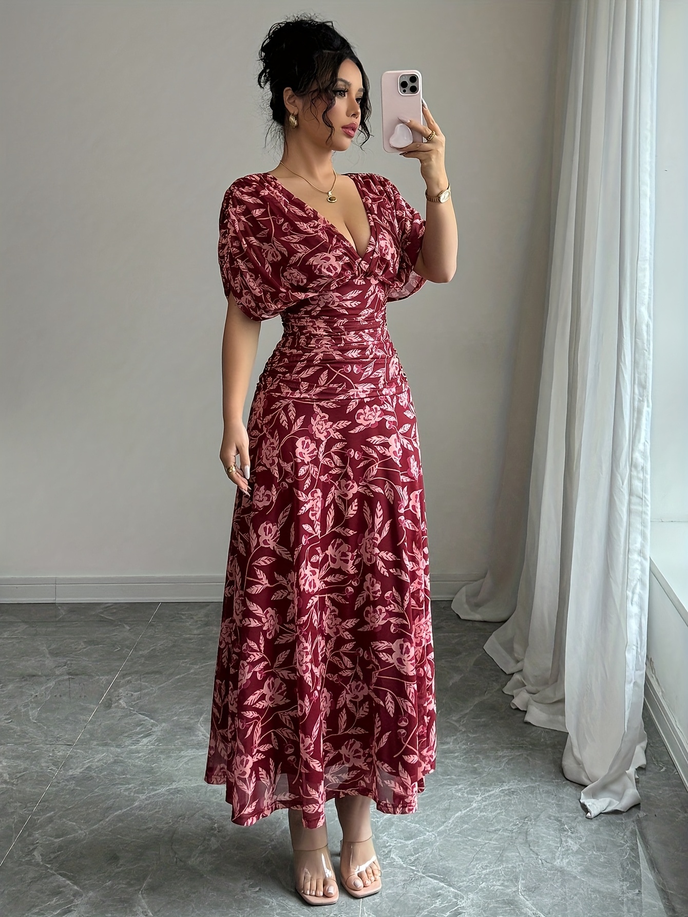 princess polly baby blue dress Women's Burgundy Floral Dresses main image 1