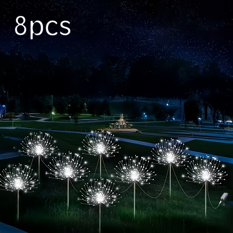 TEMU 8pcs Of Outdoor Solar Fireworks Lights 740led- 8 Kinds Of Lighting Mode Courtyard Lights, Outdoor, Suitable For Garden Path, Courtyard, Garden