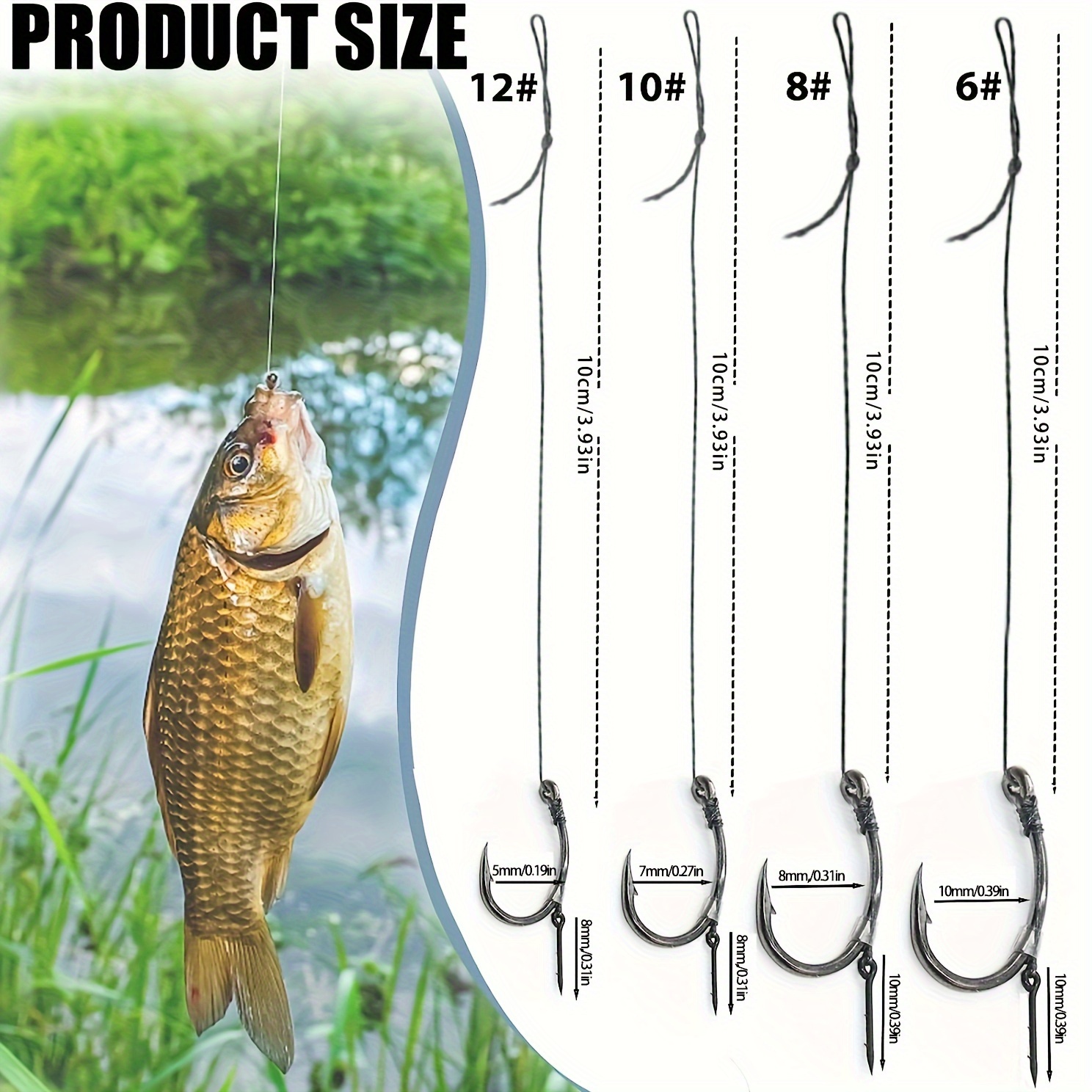 

8pcs, Yoto Method Feeder Fishing Rigs, 4-inch Braided Line, Lead Pendant, Barbed Hooks With Needle, Assorted Sizes, #6, #8, #10, #12, Perfect For Carp Fishing