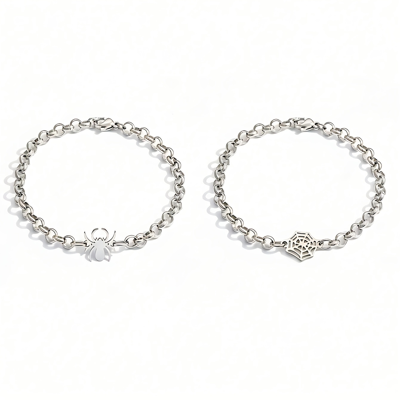 TEMU Parure de 2 bracelets araignée et toile d'araignée pour femme et homme, chaîne à maillons en acier inoxydable ton argent, bijoux gothiques punk