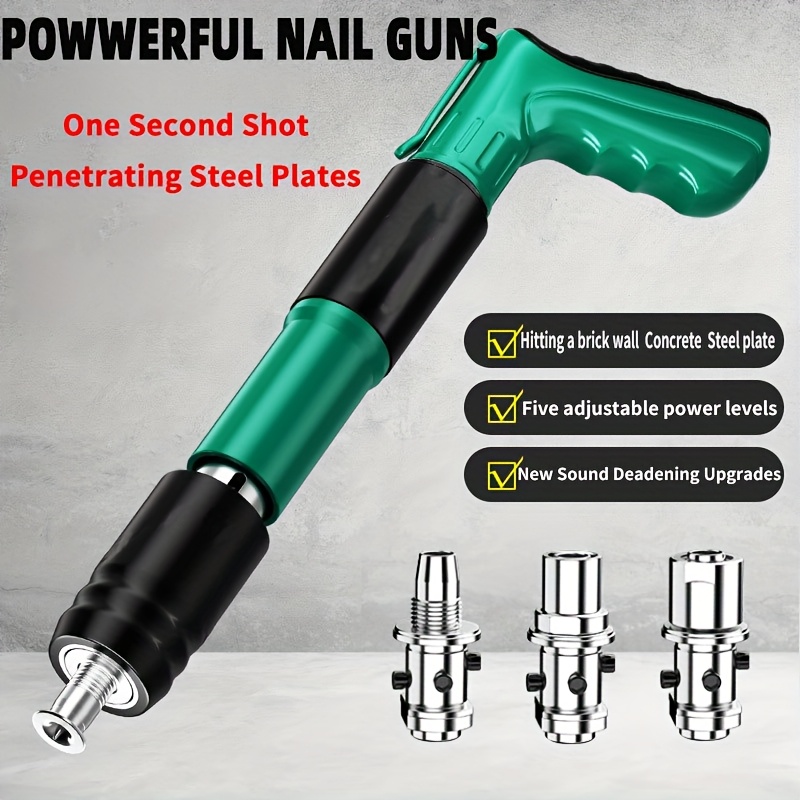 Kit de pistola de clavos multifunción mini, ajustable a 5 velocidades, operación manual, ideal para carpintería y decoración, incluye pistola de clavos para concreto en paredes de ladrillo y cemento, y juego de pistolas para madera y ladrillo