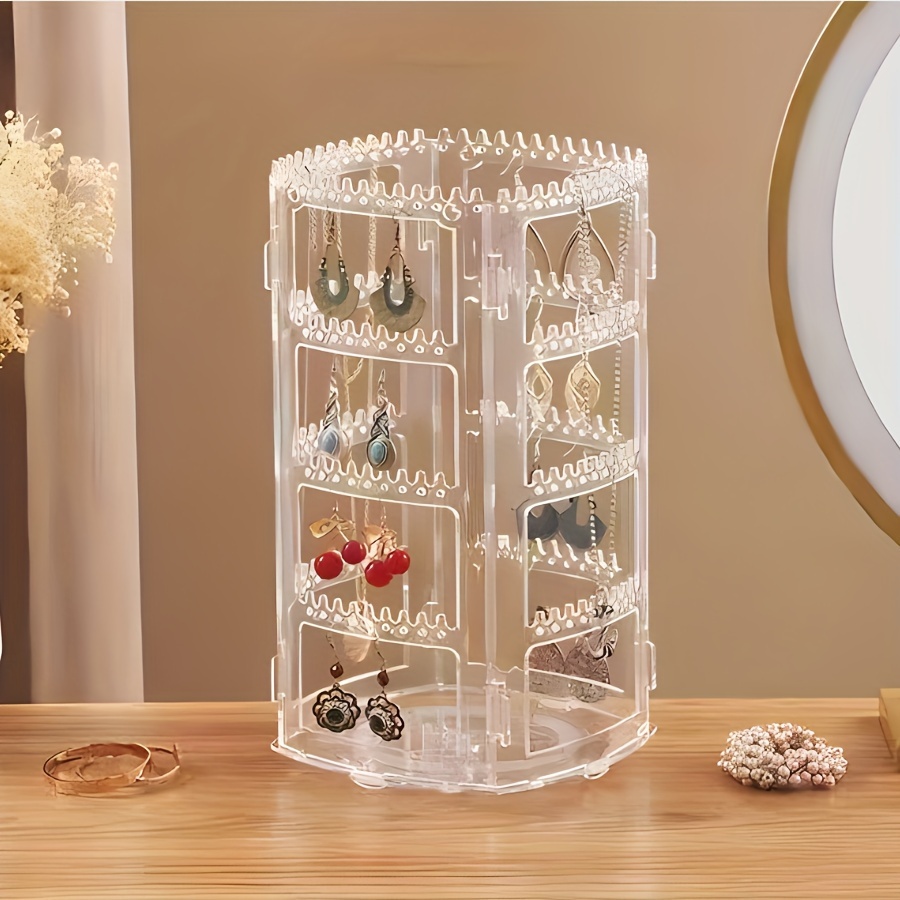 Image of Influencer Jewelry Display Rack Large Capacity Rotating Ear Stud Earring Organizer Home Acrylic Storage Rack Jewelry, Jewelry Towers