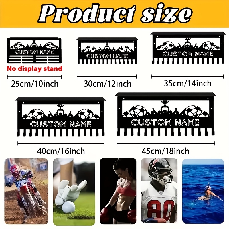 TEMU Customizable Soccer Trophy Display Stand With Metal Hooks - Personalized "brick" Design, Wall-mounted Sports Award Holder, Perfect For Gaming