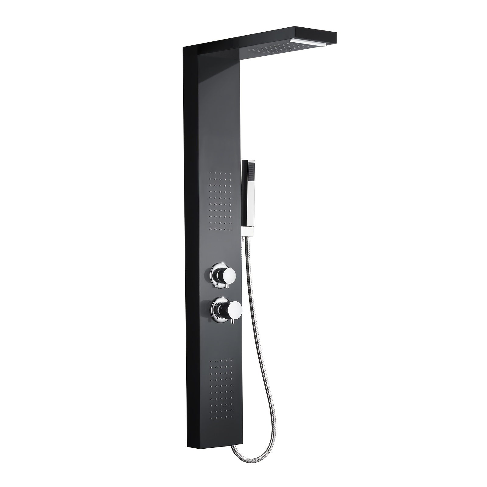 Brushed Shower Panel, Shower System With Thermostat, Massage , Rain Shower, Waterfall Shower, Complete Set Including Waterfall Shower And Hand Shower