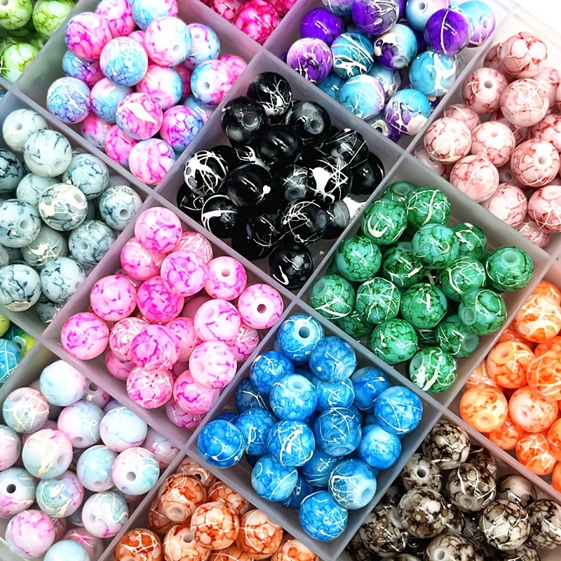 

100/60pcs Vibrant Multicolor Glass Beads 6/8mm - Cute Imitation Ceramic Handcrafted Beads For Diy Bracelets & Necklaces