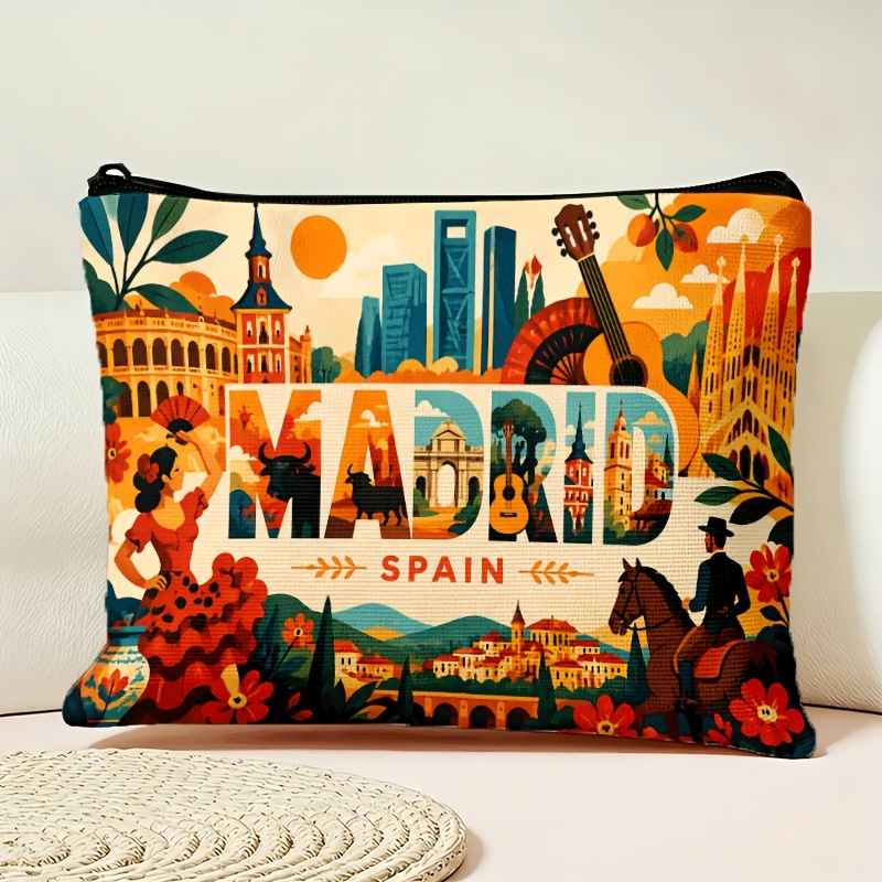 TEMU Neceser de maquillaje con estampado 2D de cara, 1 pieza de estilo vintage de con cremallera, neceser de cosméticos de gran capacidad con