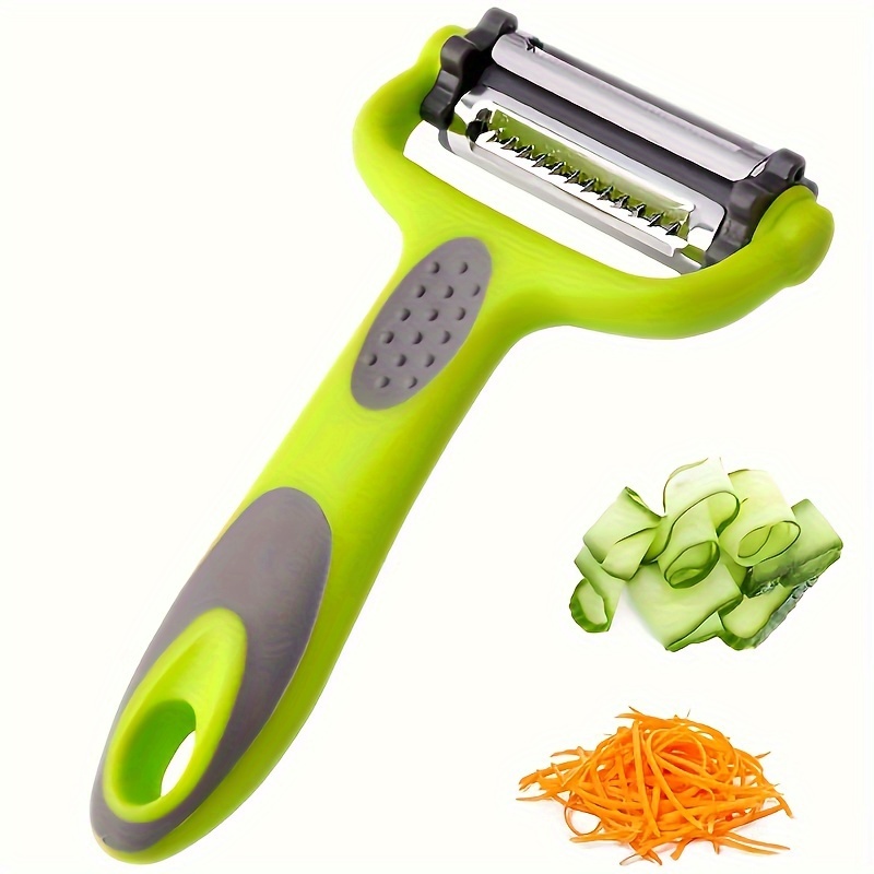 

1pc Ergonomic 3-in-1 Stainless Steel Peeler - Multi-functional With Rotary Blade For Fruits, Vegetables & Potatoes, Green Handle With Gray Accents, Ideal For Home Kitchen Use