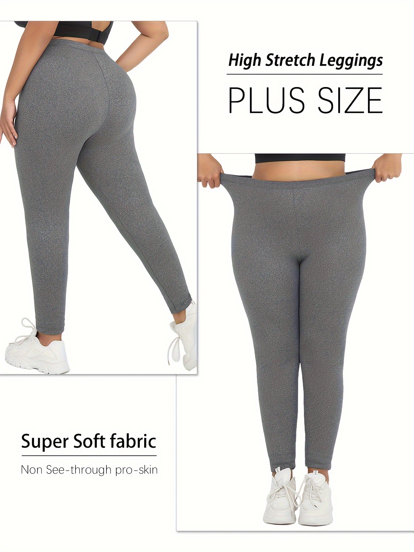 High-Waisted Plus Size Plain Women's Athletic Leggings, Stretchy, Super Soft, Non-See Through Fabric, For Running And Yoga Suitable Spring/Autumn