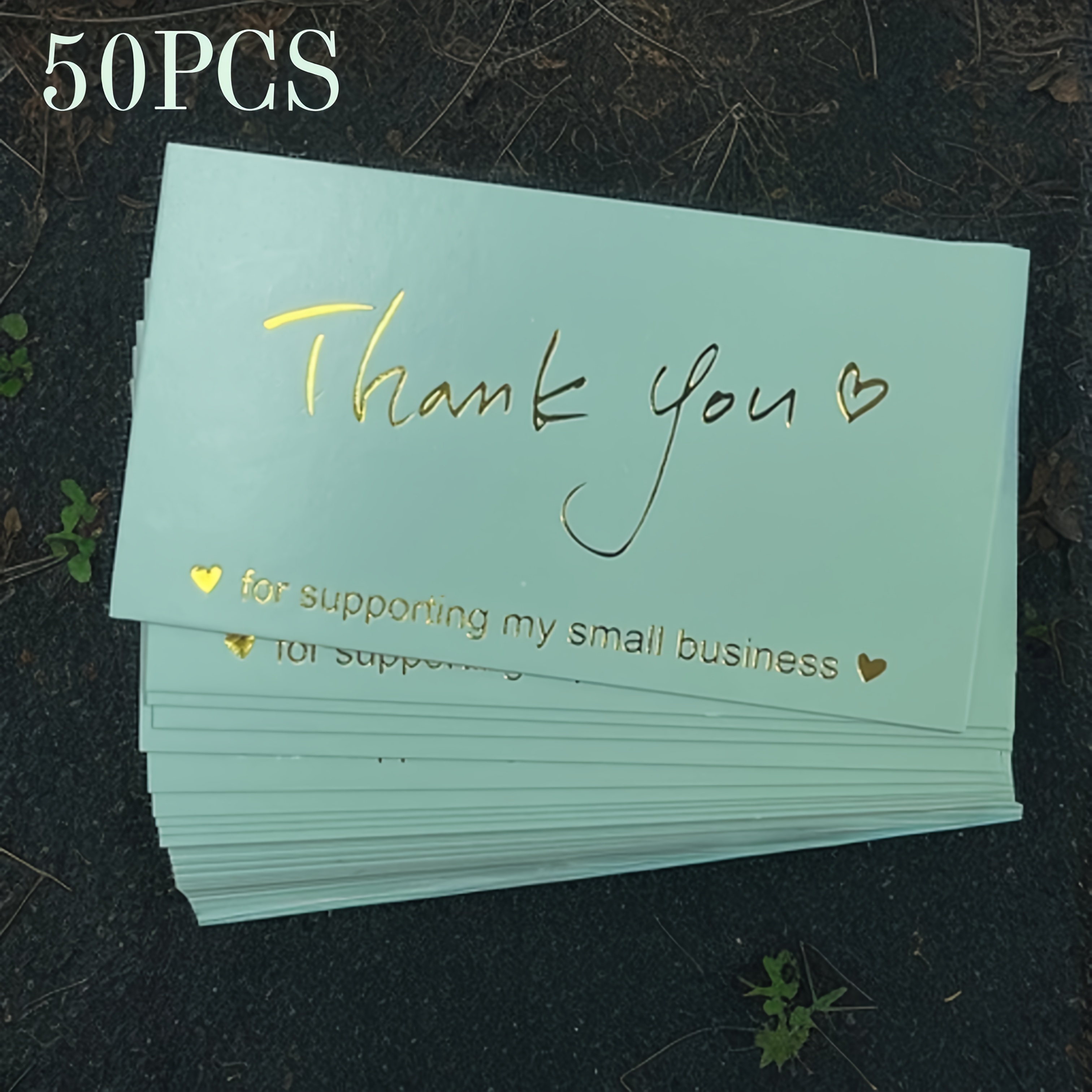 Image of 50pcs/100pcs, Greenthank You Cards(9cm3.5''), Thank You Cards For Supporting My Small Business Order Shopping Purchase Thanks Greeting Card Holiday Supplies