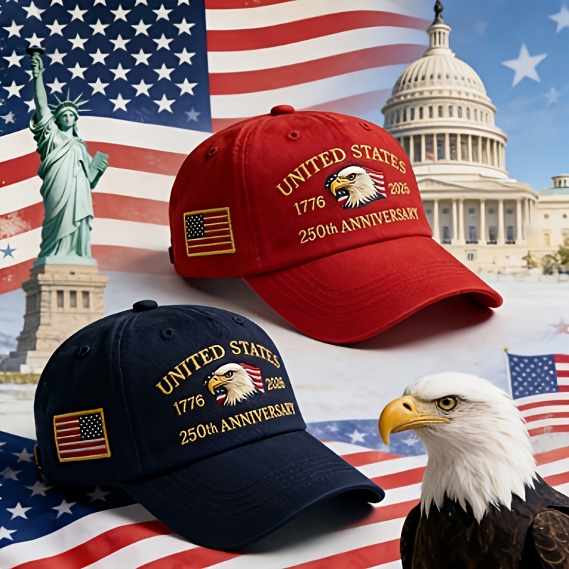 TEMU 250th Anniversary Baseball , 2-pack, And Flag Embroidery, Vintage Wash, Versatile And Stylish, Showcasing Charm