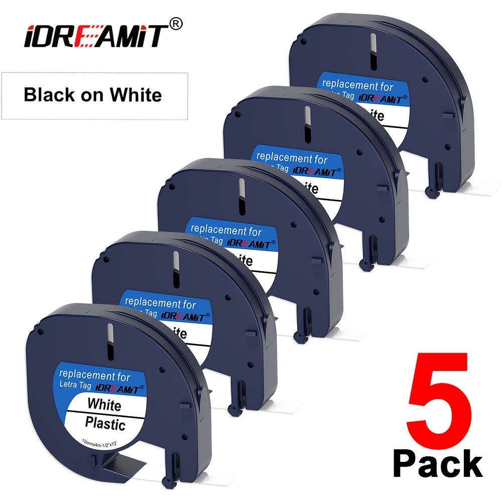 5- Compatible For Refill Plastic 91331, Label Tape Replacement, White 91331 Label Tape Compatible For Lt- Lt-100h Lt-110t , 12mm X 4m