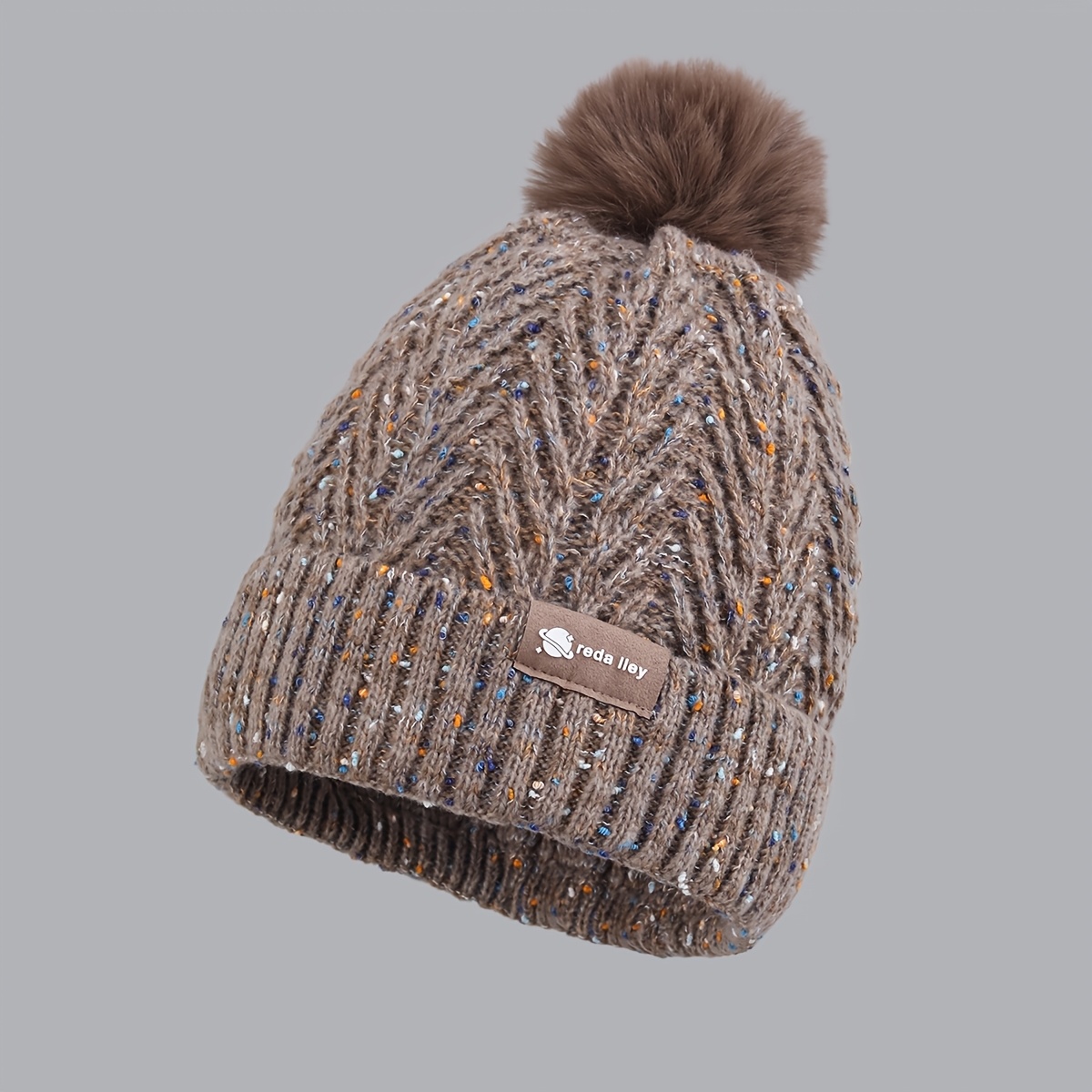 TEMU Women's Winter Pom-pom Fleece Beanie With Tag Design