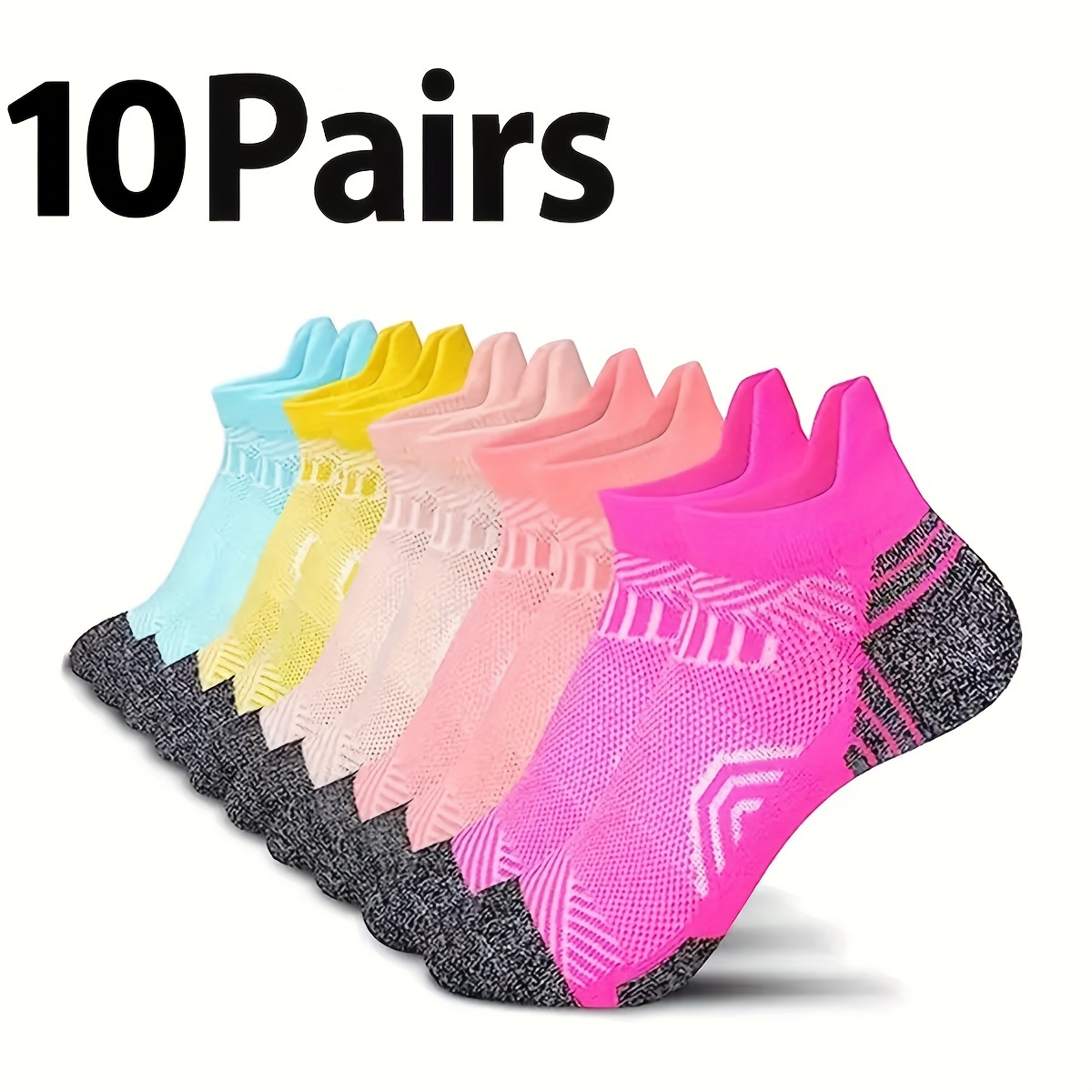 

10pcs Chaussettes Athlétiques Respirantes pour Femmes - Colorées, Chaussettes de Cheville Basses pour la Course & le Fitness avec Mélange de Polyester/Spandex, Lavables en Machine