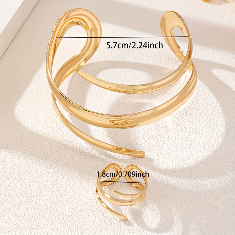 2pcs Minimalist Layer Openwork Bracelet and Ring Set