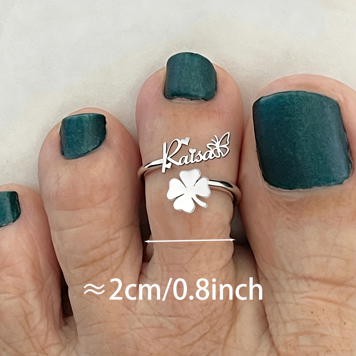 Women's Custom Name Butterfly Leaf Toe Ring, Elegant Gift