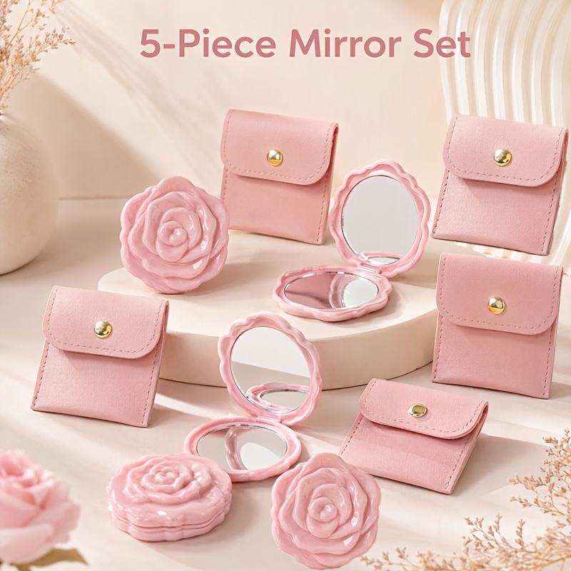 TEMU Rose Petal Shaped Folding Mirror And Makeup Bag, Suitable For Travel, Outdoor, Commuting, Holidays, Parties, Weddings, Bridesmaid Gifts, Wedding