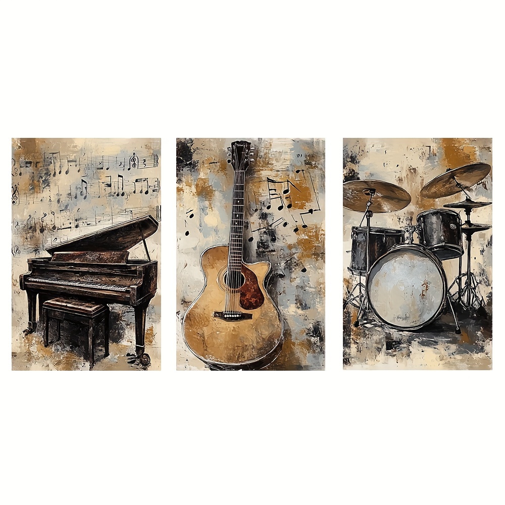 3pcs vintage musical instruments canvas wall art set guitar - Temu