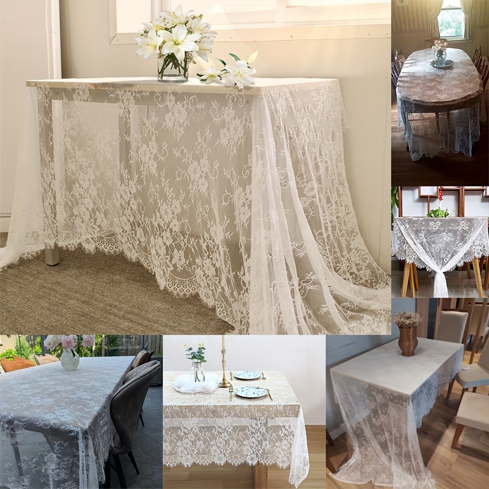 

1pc, White Lace Fabric For Table Cover, Lace Decorative Tablecloth Dining Cloth Textile Wedding Party Home Decor