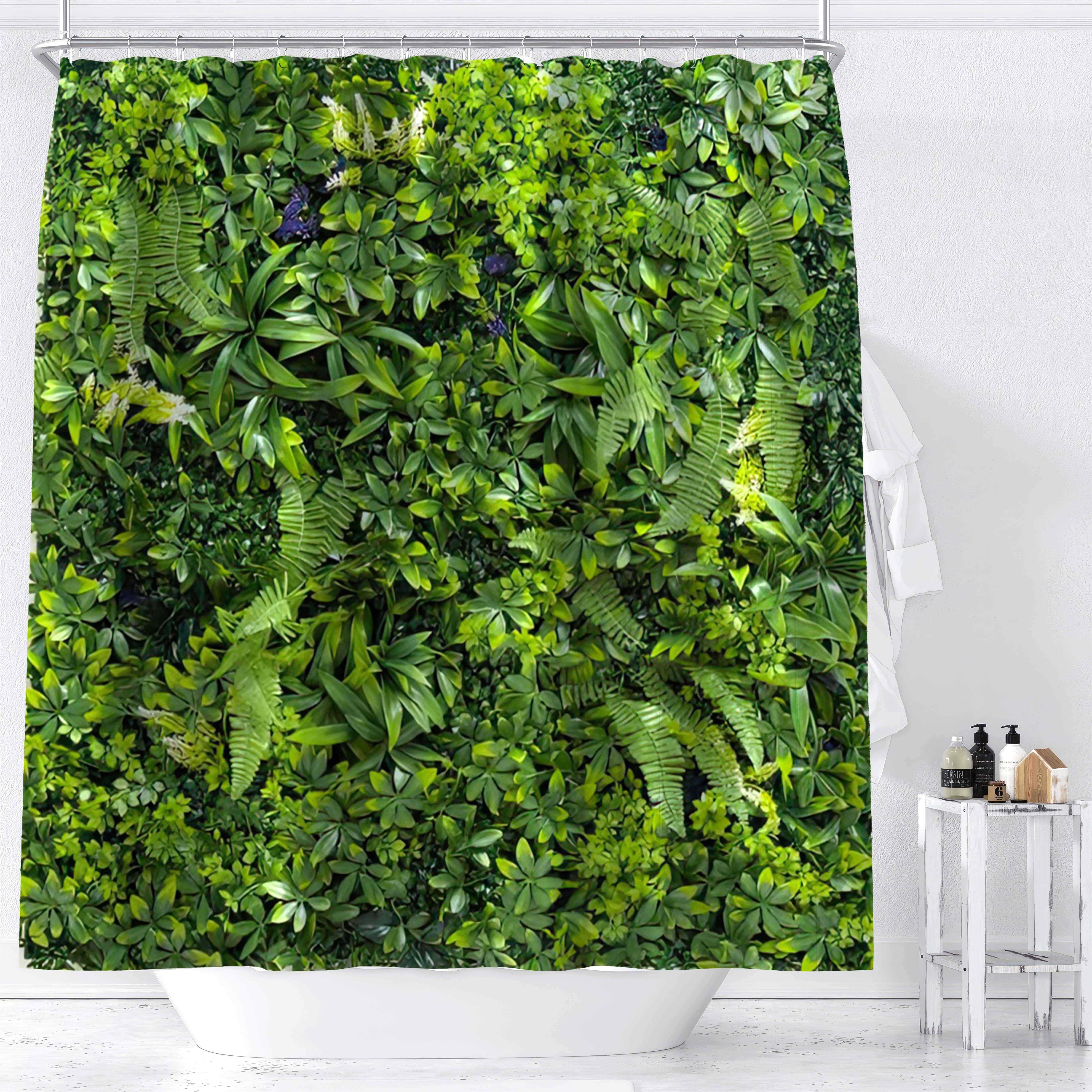 

Ywjhui Leaf Pattern Digital Print Shower Curtain, Water-resistant Polyester Fabric With Hooks, Machine Washable, Knit Weave, All-season Green Leaf Design Curtain For Bathroom Decor