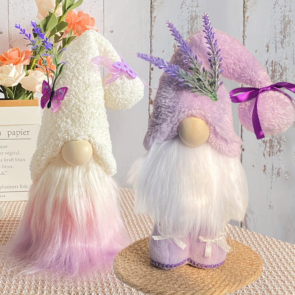 

2pcs, Lavender-themed Cute Faceless Doll Decor, Purple Gnome Figurines, Fabric Tabletop Ornaments, Standing Pose Decor, Room Decor, Home Decor