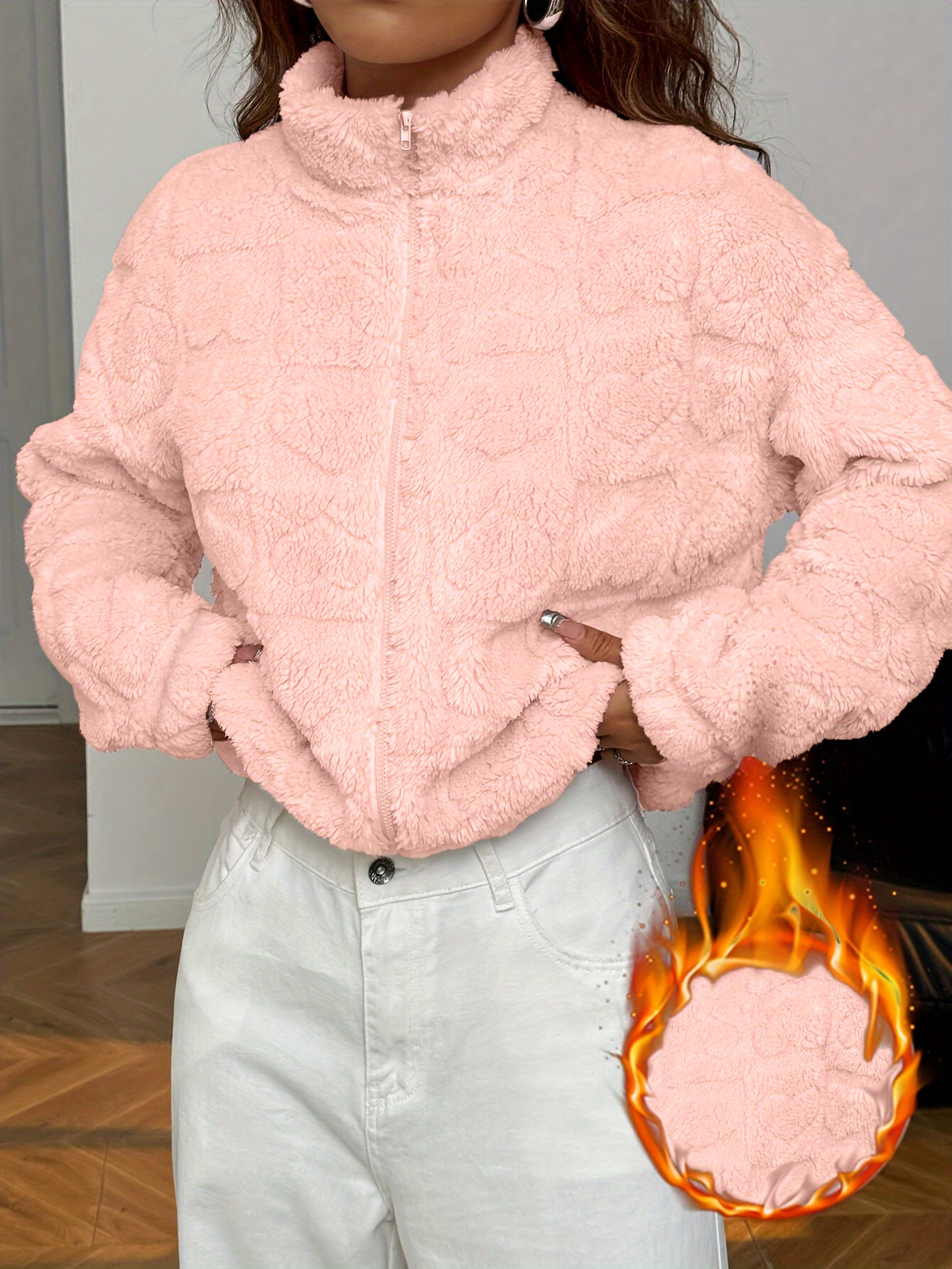 Damen Fleecejacke Mit Stehkragen - Teddyjacke Winter Warm Mit Taschen