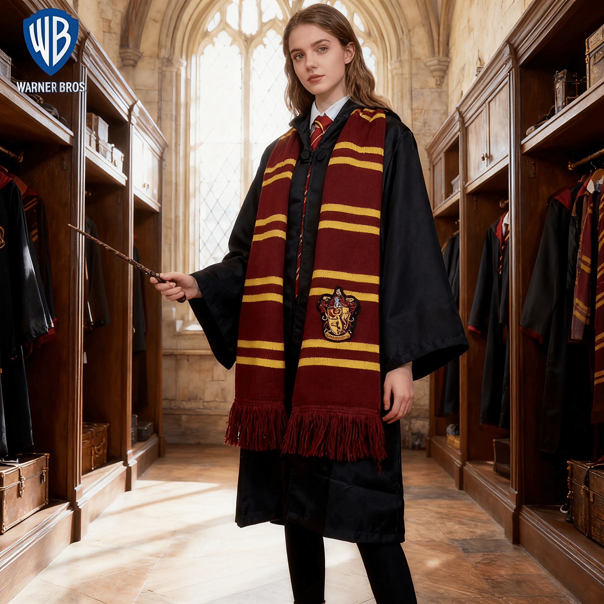 TEMU Wb Warner Harry Potter Gryffindor And Other House Pattern Scarf, Stylish Accessory, Unisex, School Emblem Scarf, Perfect For Thanksgiving And