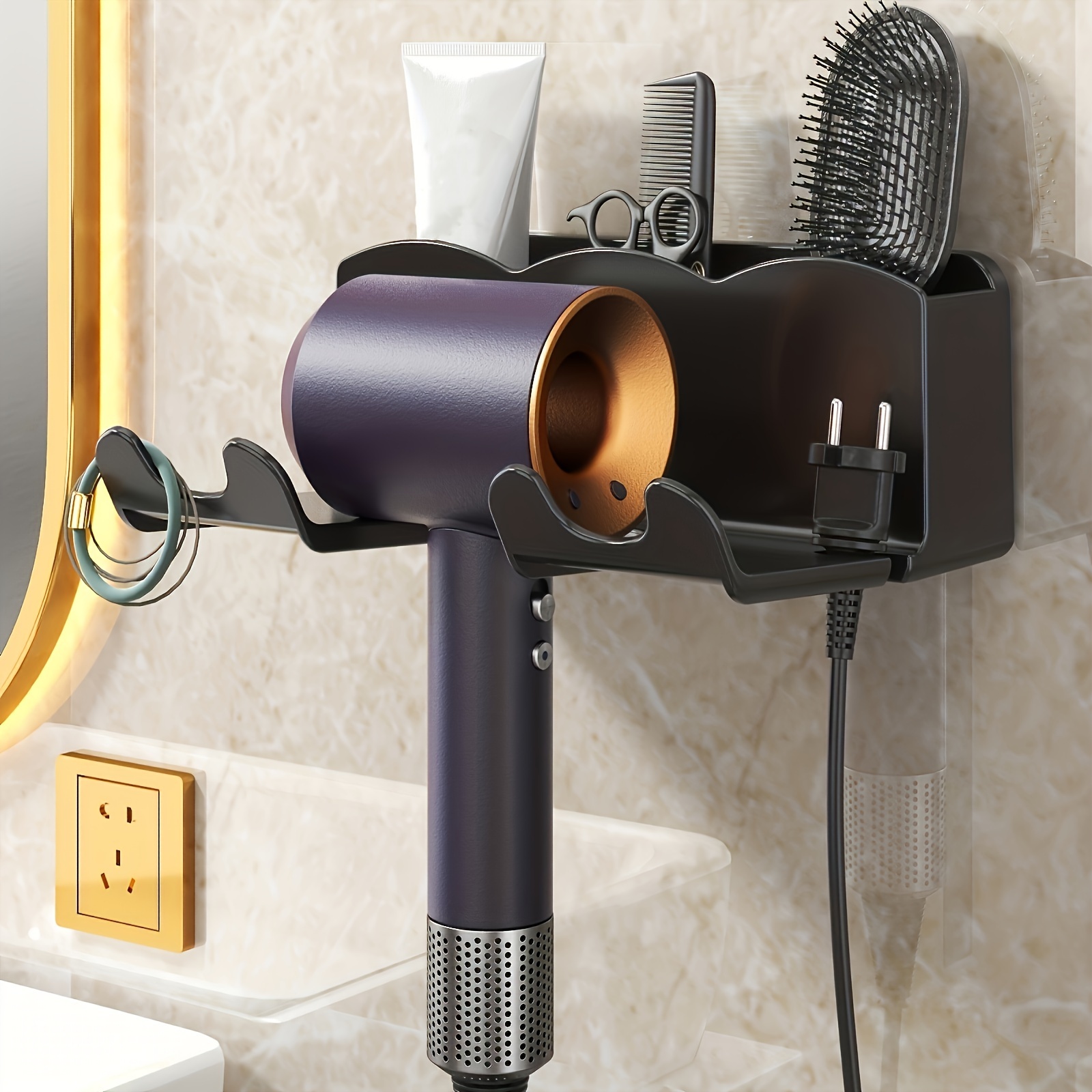 

1pc Punch-free Hair Dryer Bracket, Universal Hair Dryer Holder, Plastic Toilet Wall-mounted Hanger, Hair Dryer Storage Rack, Multi-functional Bracket, Bathroom Accessories