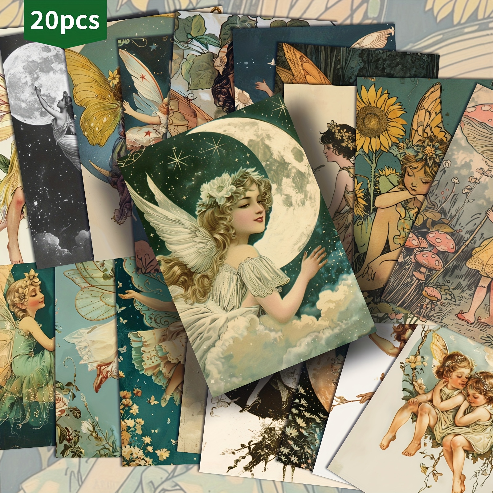 TEMU Confezione da 20 Cartoline ASSTSS Vintage di Fate e Sirene - Illustrazioni Pinup da 4x6 Pollici, Fatata con Design & , per Scrapbooking, Regali
