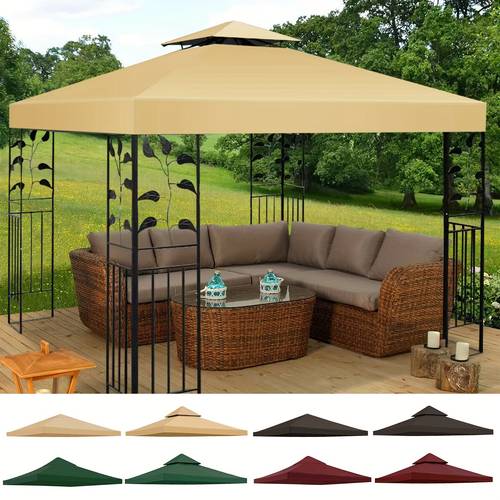 10x10 gazebo replacement canopy cover 2 tier uv protection high quality outdoor sunshade 600d polyester with pa coating fade reinforced corners khaki burgundy elegant tiered design durable pa coating