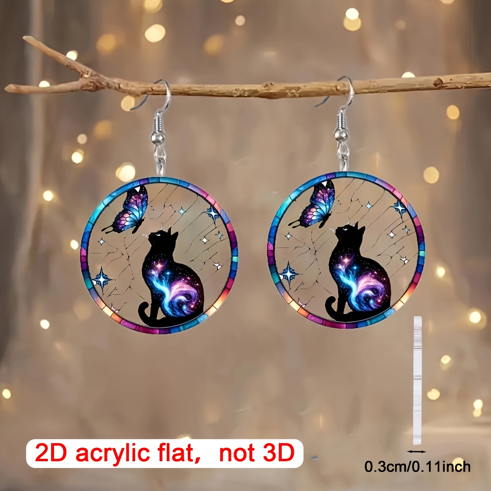 TEMU Orecchini Pendenti in Acrilico con Gatto Cartoon & 2D Piatto, Motivo Rete - Design per Feste e Abbigliamento Casual - Regalo di Compleanno per