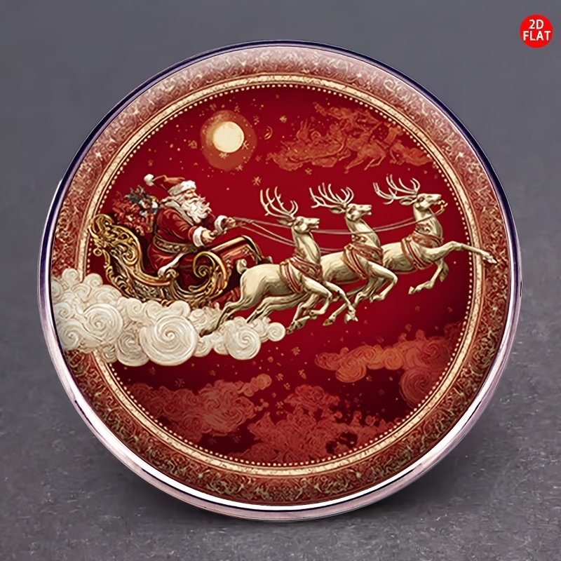 TEMU 2d Flat 1pc Christmas Theme Stainless Steel Brooch Pin, Santa Claus Sleigh Reindeer Vintage Brooch Accessory, Christmas Retro Festive Style