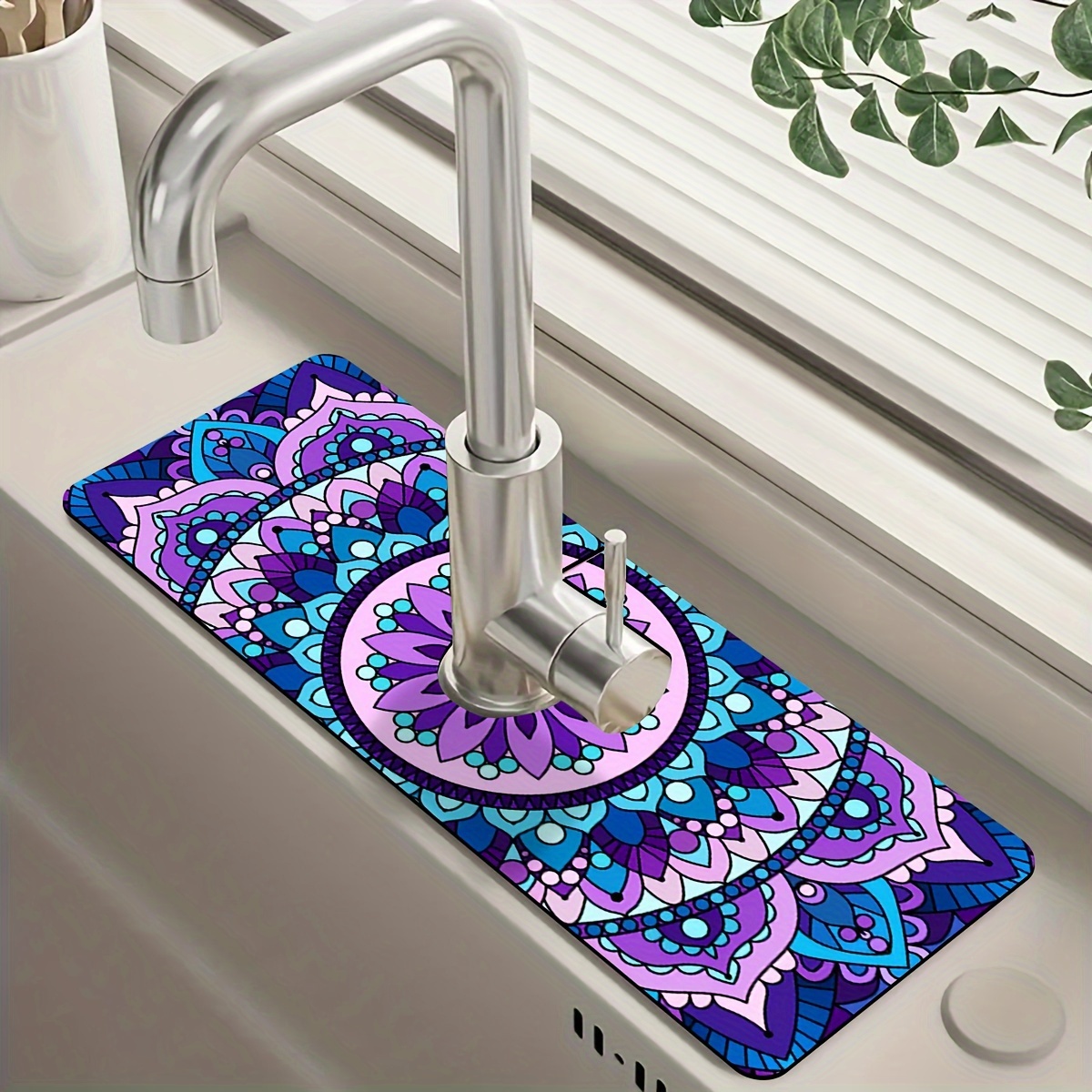 

1pc, Drain Pad, Mandala Pattern Kitchen Sink Faucet Mat, Polyester Diatomite Quick Dry Pad, Suitable For Flower Troughs & Bathroom Sinks, Countertop Draining Mat, Washbasin