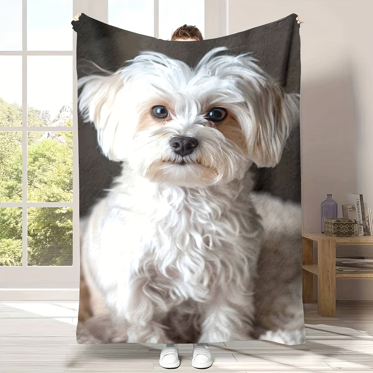 

Bichon Frise Puppy Flannel Throw Blanket - Cozy, Warm, And Stain-resistant For Sofa, Bedroom, Travel | Machine Washable