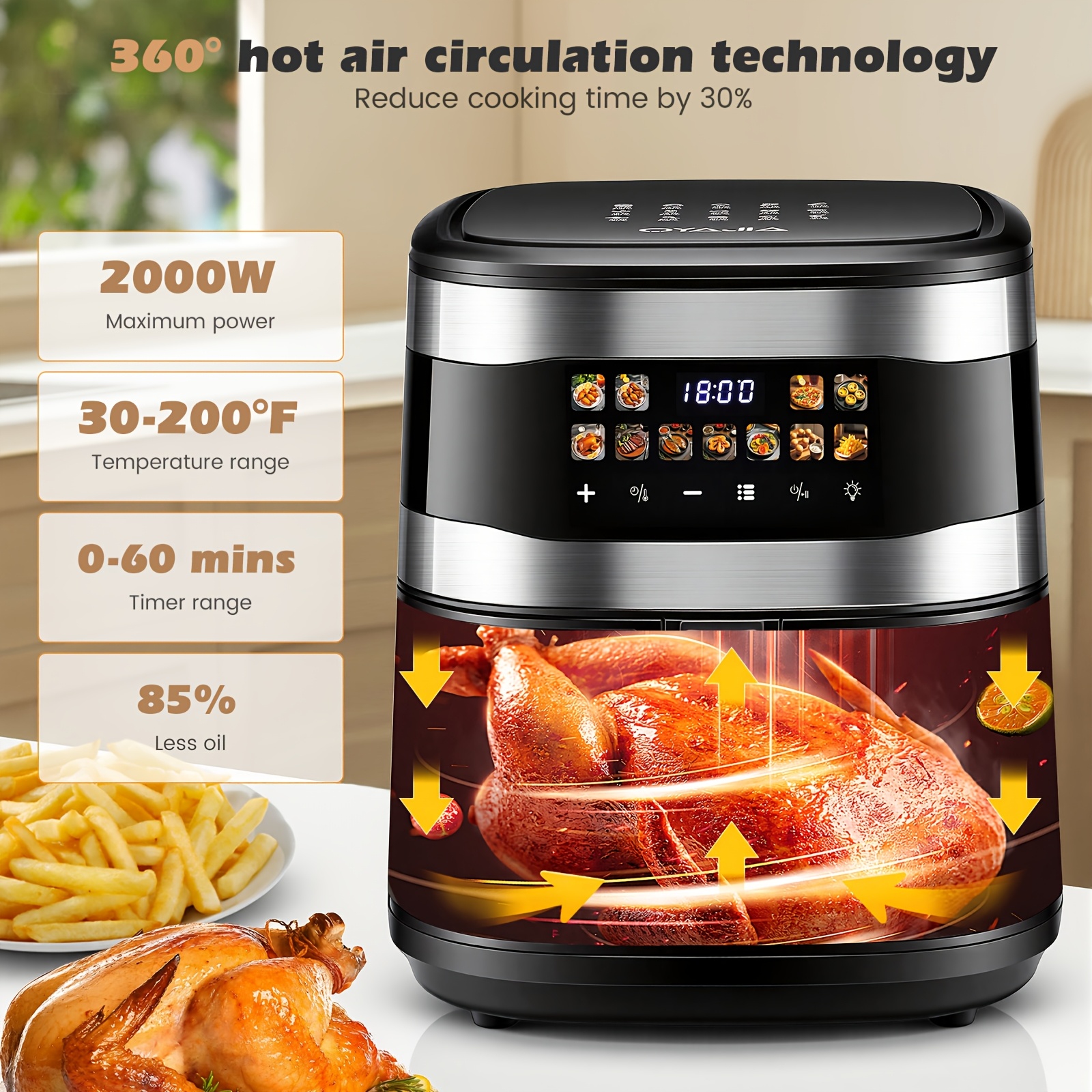 11L XXL Airfryer, 11-in-1 Heteluchtfriteuse Oven