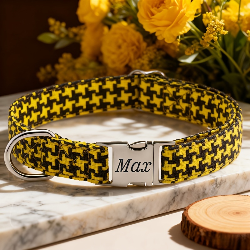 Custom Plaid Pattern Dog Collar with Zinc Alloy Buckle