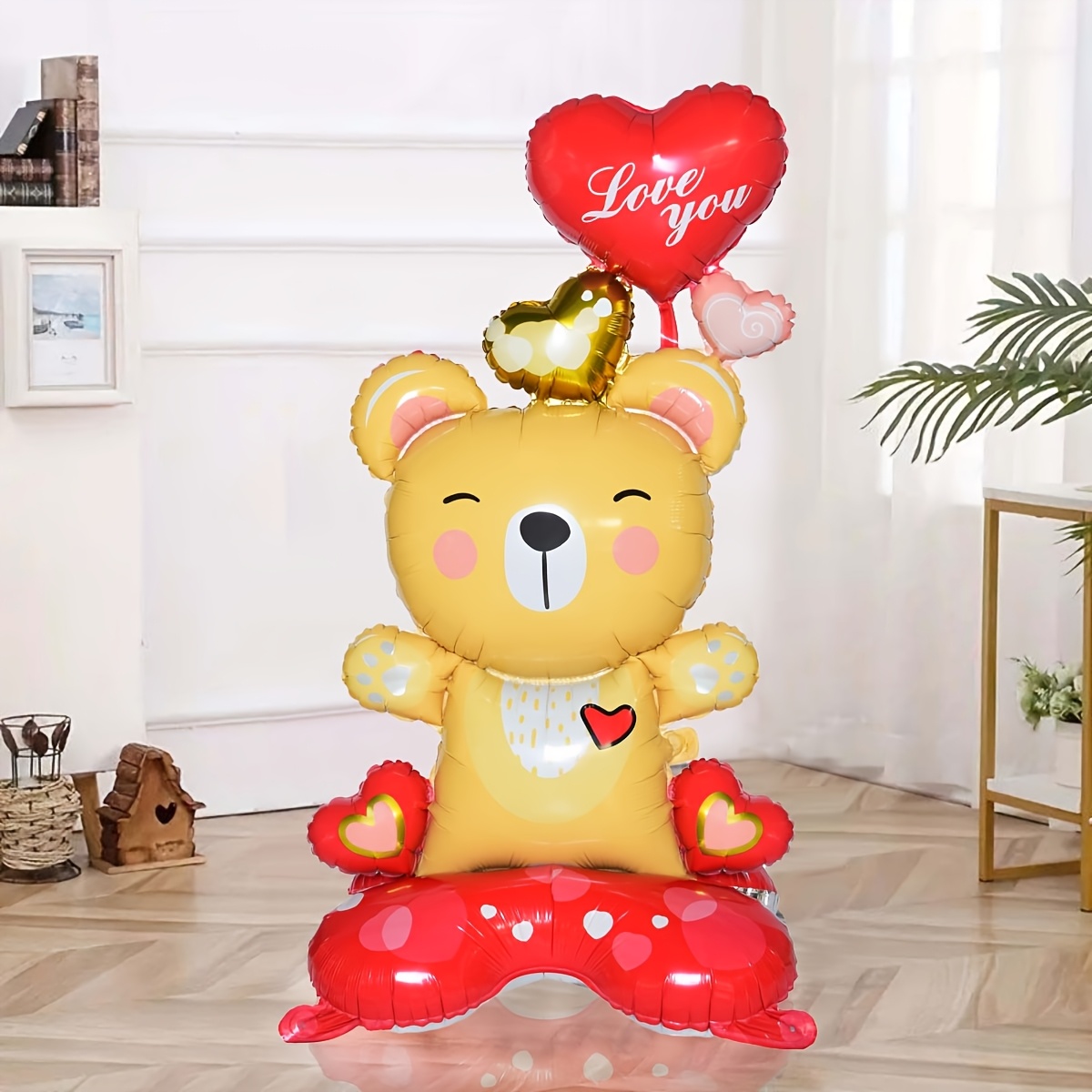 

1pc Valentine's Day Aluminum Foil Balloon, 61" Large Bear Shape With Heart & , Engagement, Wedding, Anniversary, Proposal, Celebrations - No Electricity Needed