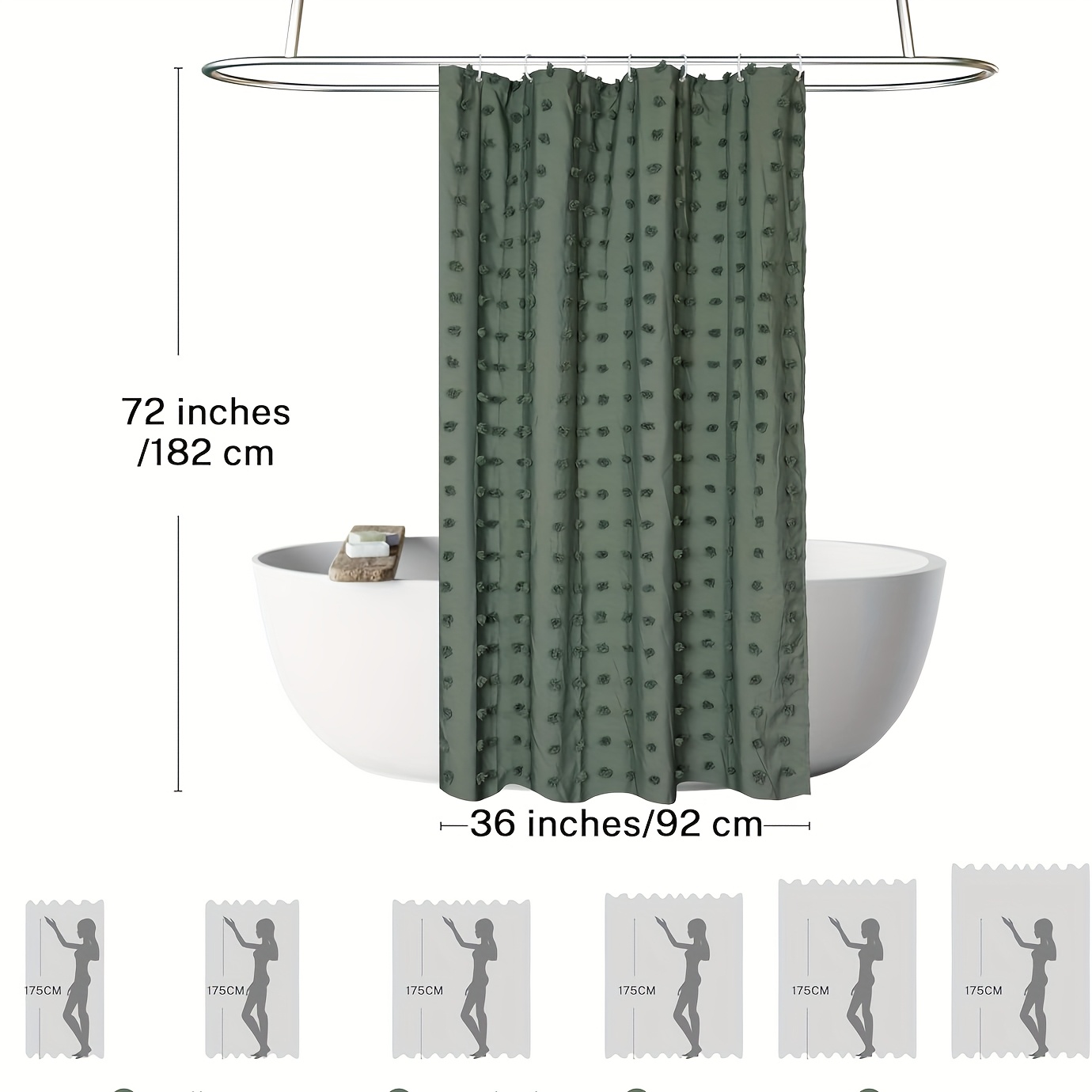 Bohemian Chic Polka Dot Shower Curtain with White Hooks, Machine Washable