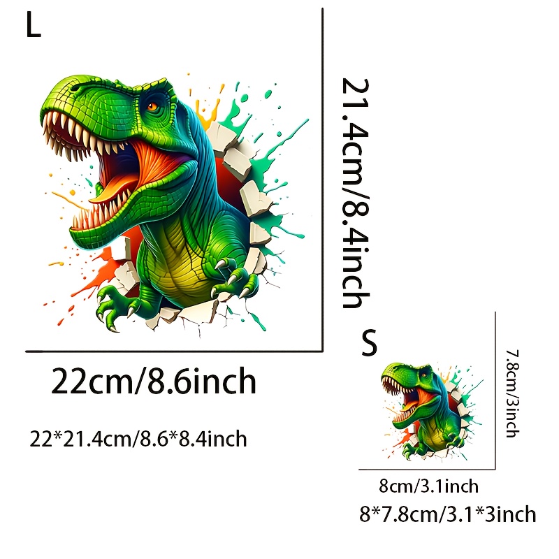 1pc Vibrant Dinosaur Heat Transfer Sticker - Diy Iron-on, Washable Applique For T-shirts, Hoodies, Pillows, Jeans & Handbags, Colorful Wall Break Design
