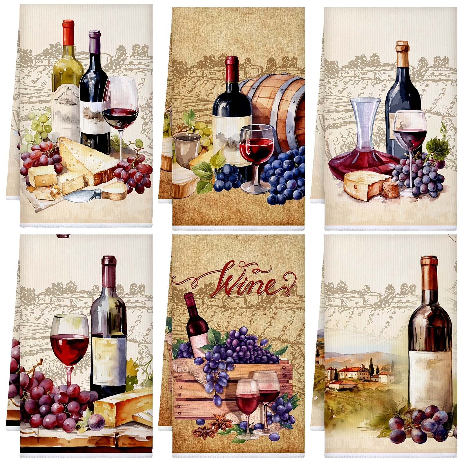 TEMU 6pcs Kitchen Towels Absorbent Dish Towels Decorative Tea Towels Fast Drying Dish Cloths Hanging Reusable Cleaning Dishcloths For Cooking Baking Housewarming (fresh, Red )