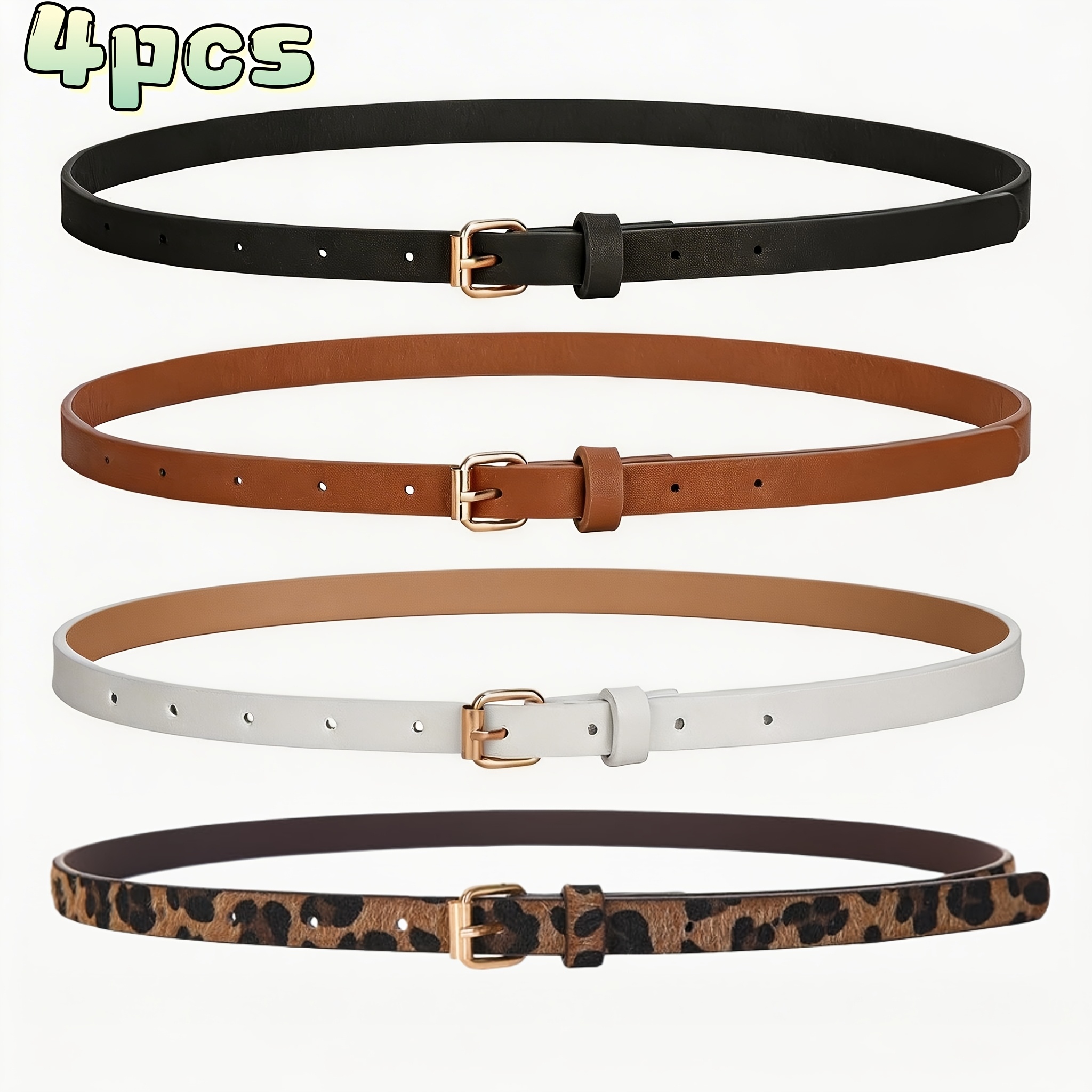 TEMU 4pcs Women's Classic Thin Waist Belts - Slim Fit Dress Belts, Leopard Print Belts, Versatile Waist Cinching Accessories For Dresses, Pants,